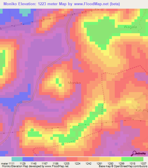 Moniko,Uganda Elevation Map