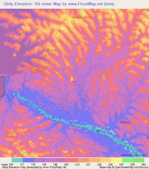 Gbily,Ivory Coast Elevation Map
