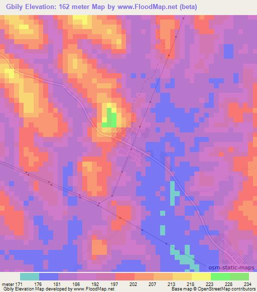 Gbily,Ivory Coast Elevation Map