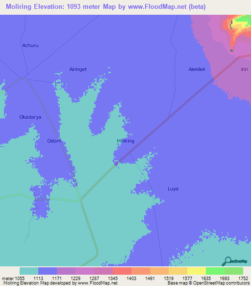 Moliring,Uganda Elevation Map