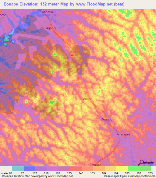Bouape,Ivory Coast Elevation Map