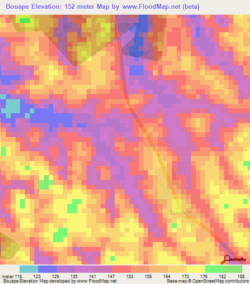 Bouape,Ivory Coast Elevation Map