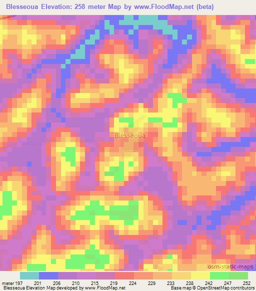 Blesseoua,Ivory Coast Elevation Map