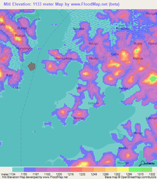 Miti,Uganda Elevation Map