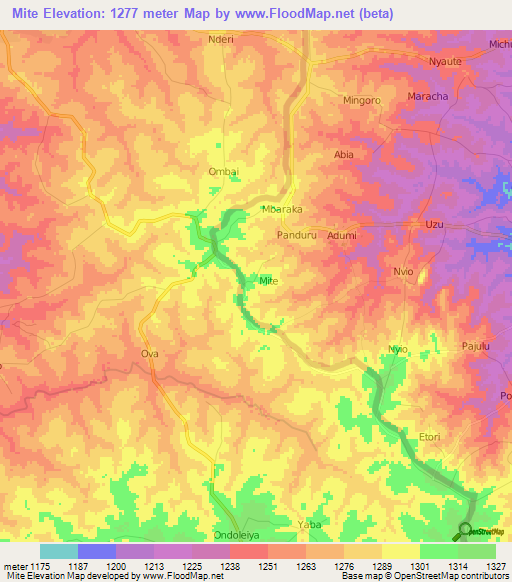 Mite,Uganda Elevation Map