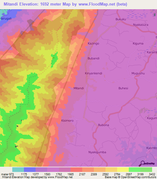Mitandi,Uganda Elevation Map