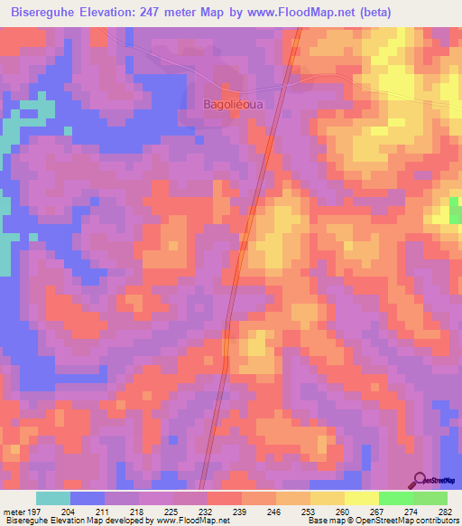Bisereguhe,Ivory Coast Elevation Map