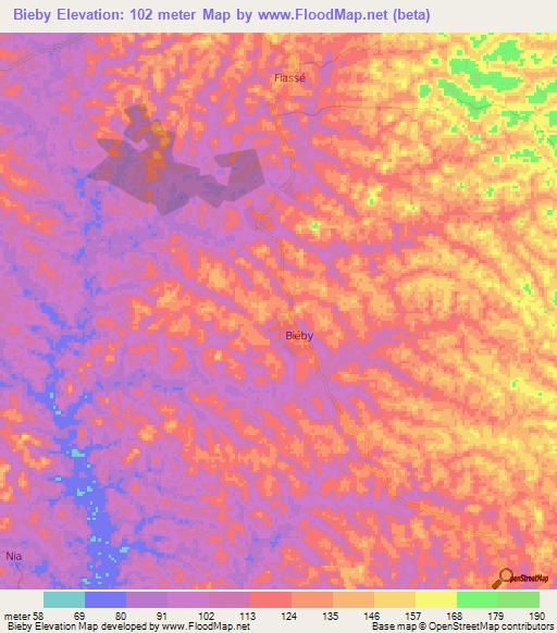 Bieby,Ivory Coast Elevation Map