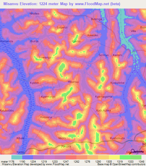 Misanvu,Uganda Elevation Map
