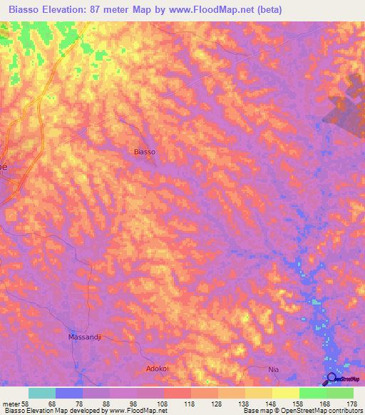 Biasso,Ivory Coast Elevation Map