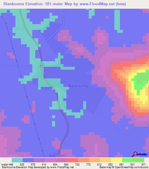 Biankouma,Ivory Coast Elevation Map