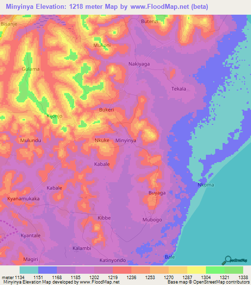 Minyinya,Uganda Elevation Map