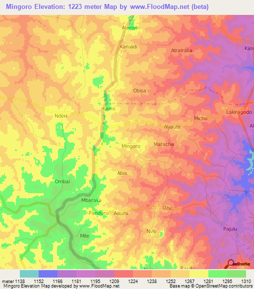 Mingoro,Uganda Elevation Map