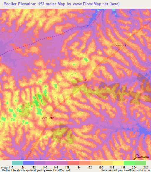 Bedifer,Ivory Coast Elevation Map