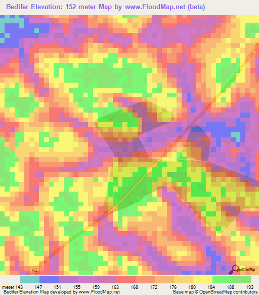 Bedifer,Ivory Coast Elevation Map