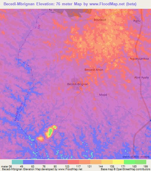 Becedi-Mbrignan,Ivory Coast Elevation Map