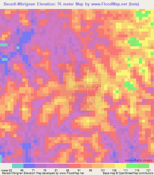 Becedi-Mbrignan,Ivory Coast Elevation Map