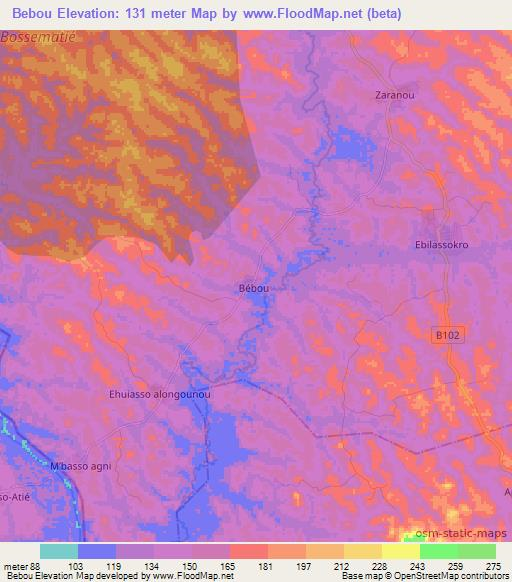 Bebou,Ivory Coast Elevation Map