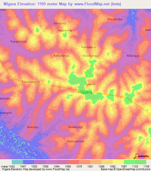 Migera,Uganda Elevation Map