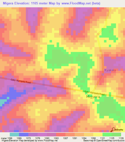 Migera,Uganda Elevation Map