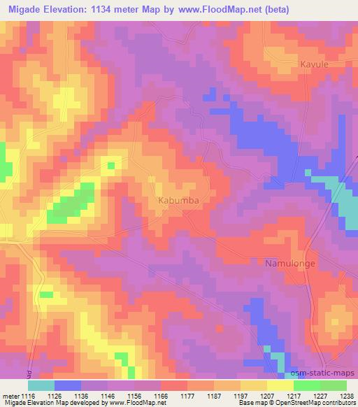 Migade,Uganda Elevation Map