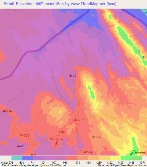Metuli,Uganda Elevation Map