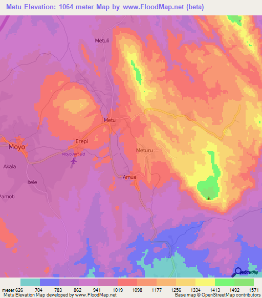 Metu,Uganda Elevation Map
