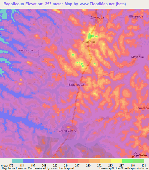 Bagolieoua,Ivory Coast Elevation Map