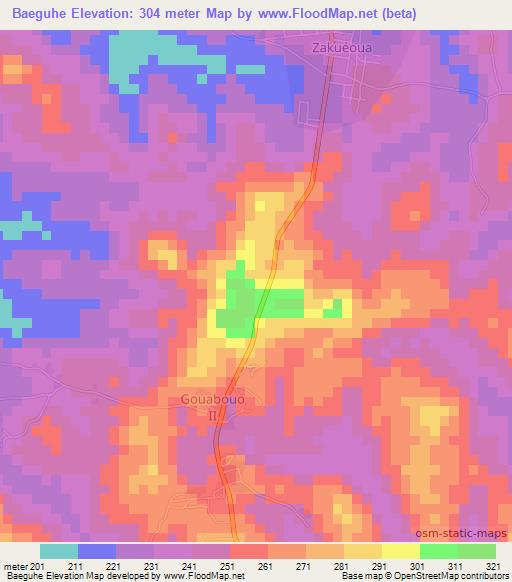 Baeguhe,Ivory Coast Elevation Map