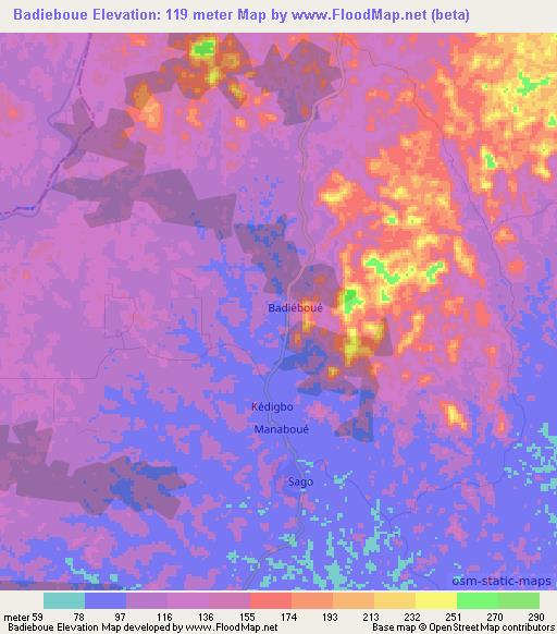 Badieboue,Ivory Coast Elevation Map