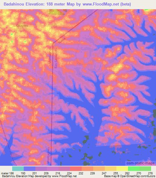 Badahinou,Ivory Coast Elevation Map