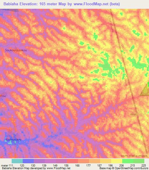 Babiaha,Ivory Coast Elevation Map