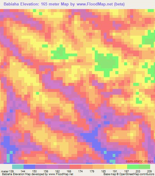 Babiaha,Ivory Coast Elevation Map