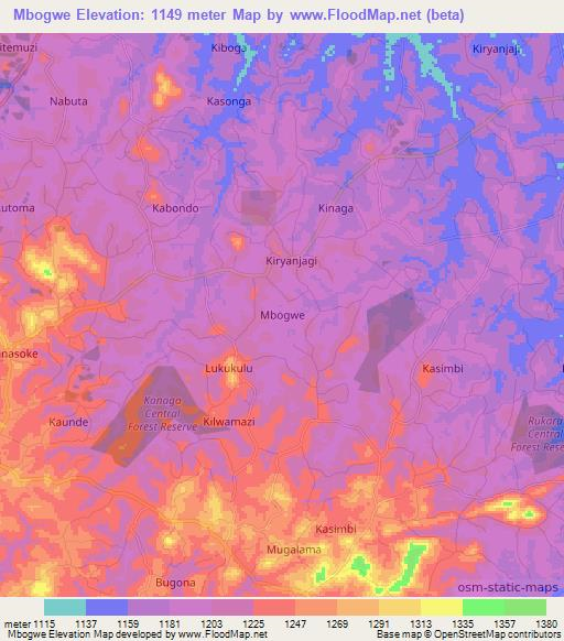 Mbogwe,Uganda Elevation Map
