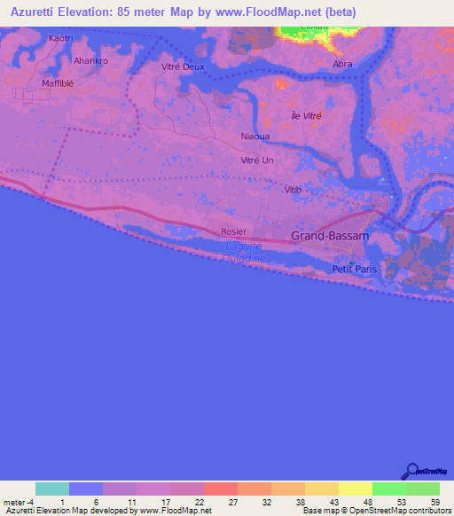 Azuretti,Ivory Coast Elevation Map