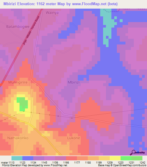 Mbirizi,Uganda Elevation Map