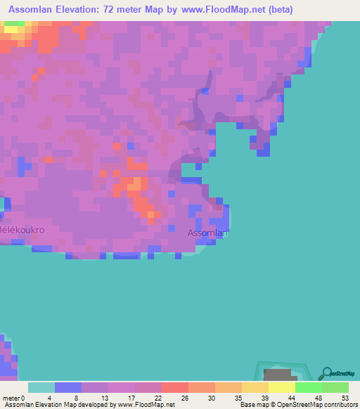 Assomlan,Ivory Coast Elevation Map