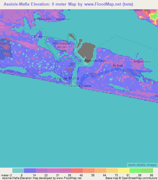 Assinie-Mafia,Ivory Coast Elevation Map