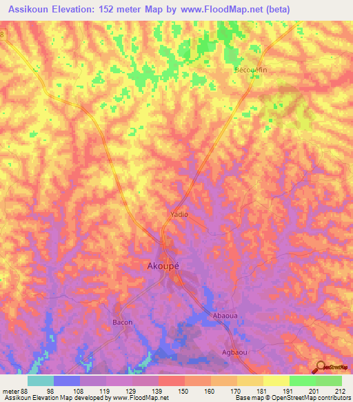 Assikoun,Ivory Coast Elevation Map