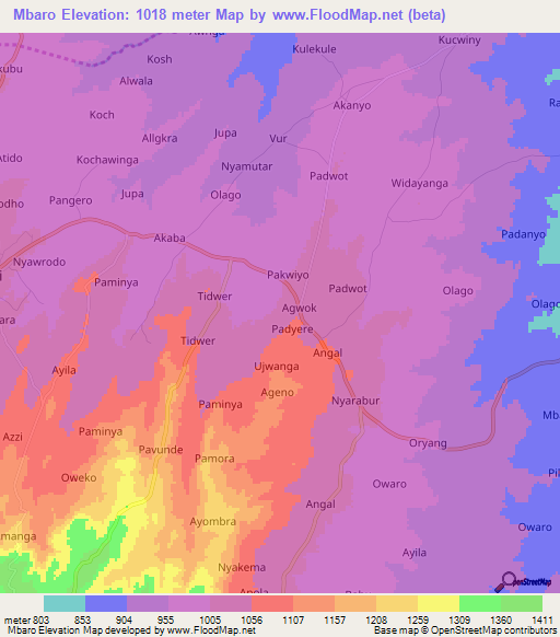 Mbaro,Uganda Elevation Map