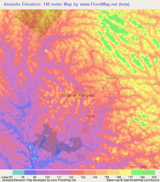 Asseolie,Ivory Coast Elevation Map