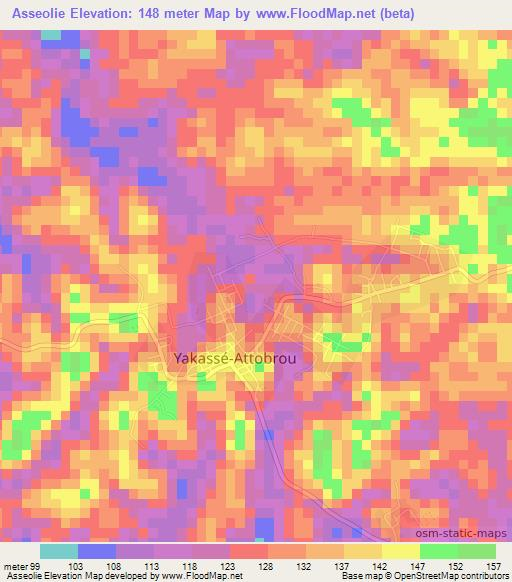 Asseolie,Ivory Coast Elevation Map