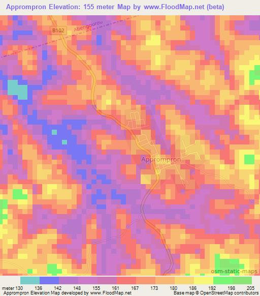 Apprompron,Ivory Coast Elevation Map