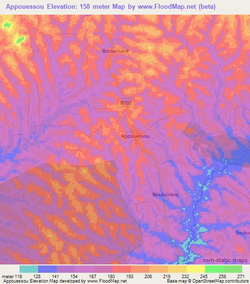 Appouessou,Ivory Coast Elevation Map