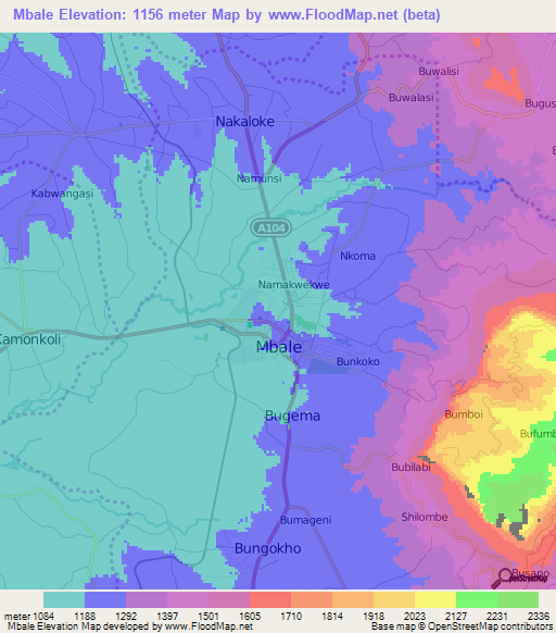 Mbale,Uganda Elevation Map