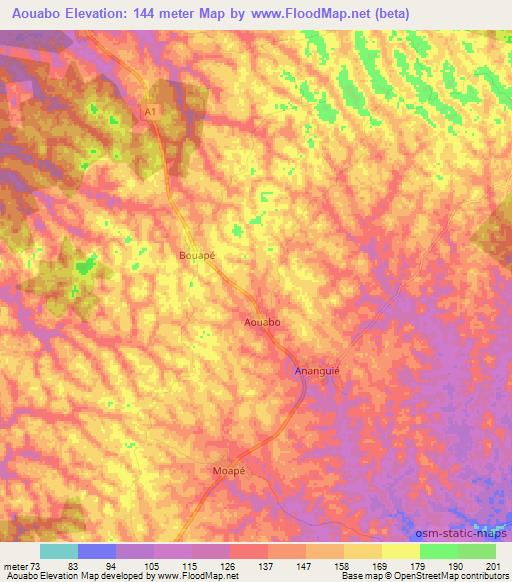 Aouabo,Ivory Coast Elevation Map