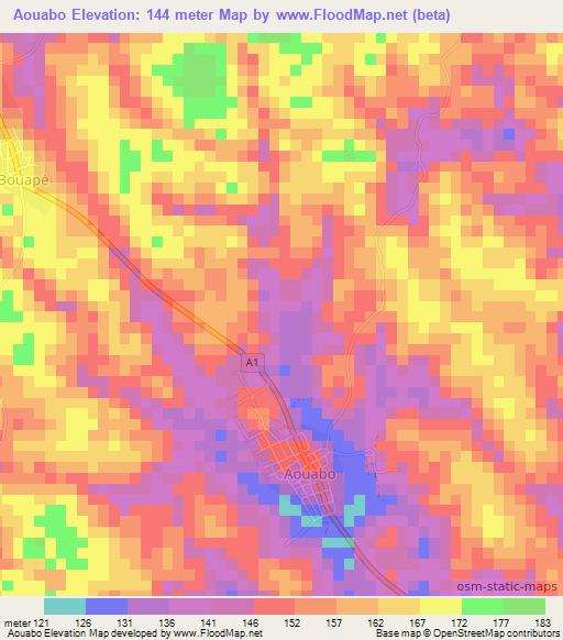 Aouabo,Ivory Coast Elevation Map