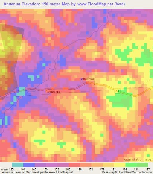 Anuanua,Ivory Coast Elevation Map