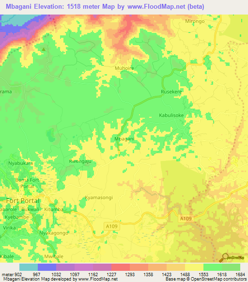 Mbagani,Uganda Elevation Map
