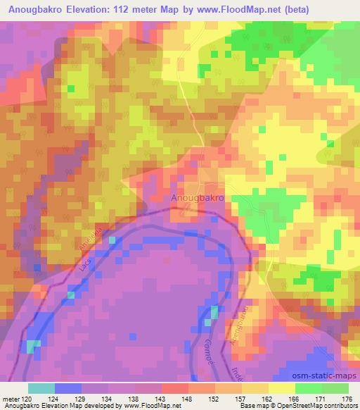 Anougbakro,Ivory Coast Elevation Map